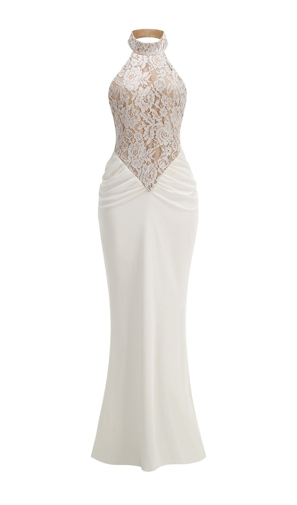 Halina White Halter Lace Maxi Dress