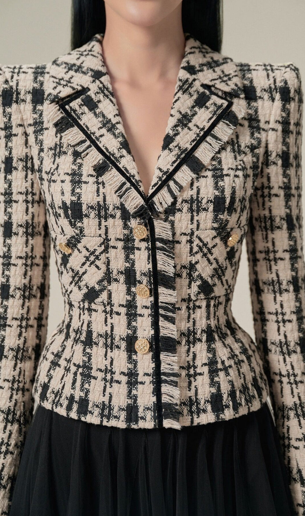 Allyson Plaid Mesh Skirt Suit