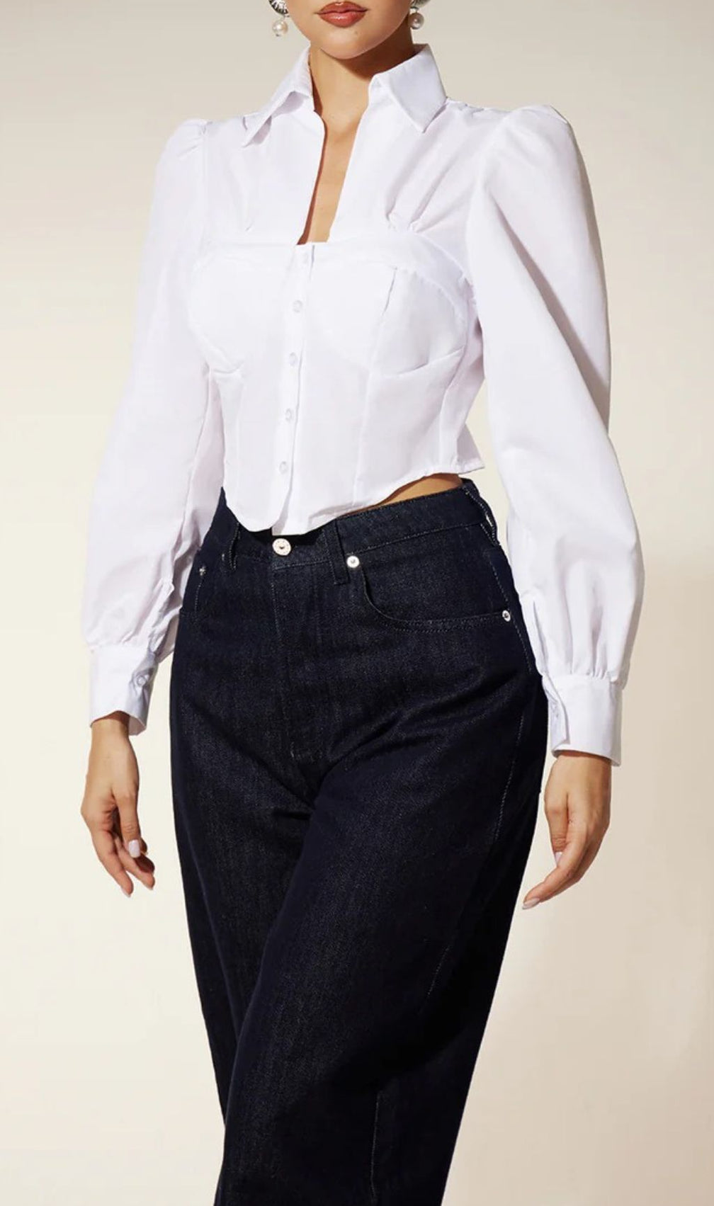 Ehren Chic Corset Bustier Long Sleeve Blouse | Puff Sleeve Cropped Top