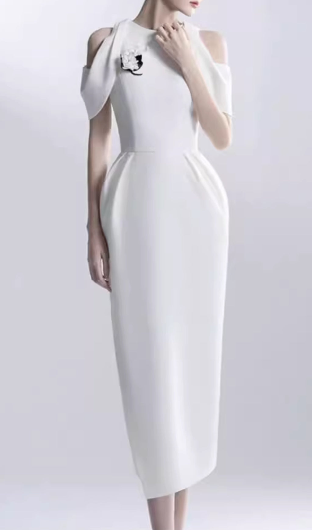 Chaeli White Embellished Midi Dress