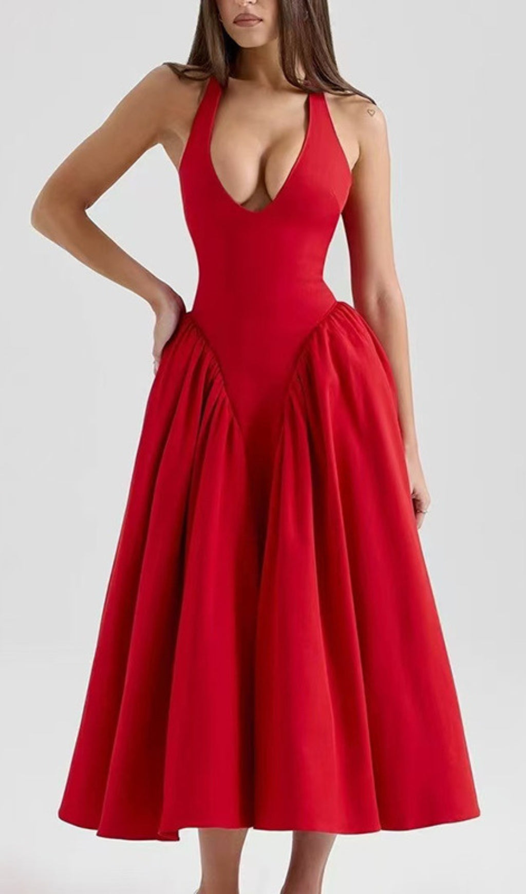 Dierdra Red Halter Midi Dress