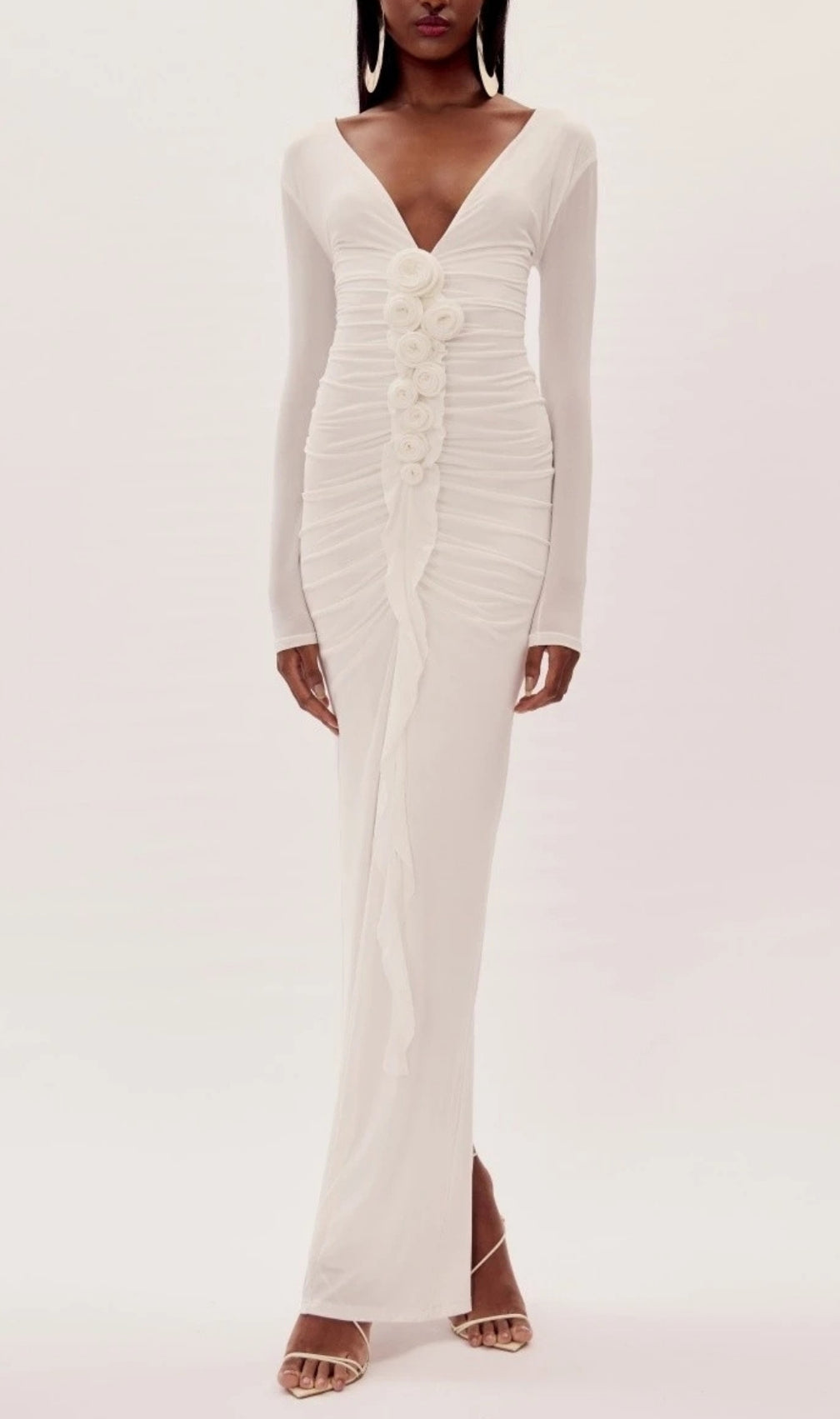 Everard White Flower Long Sleeve Maxi Dress