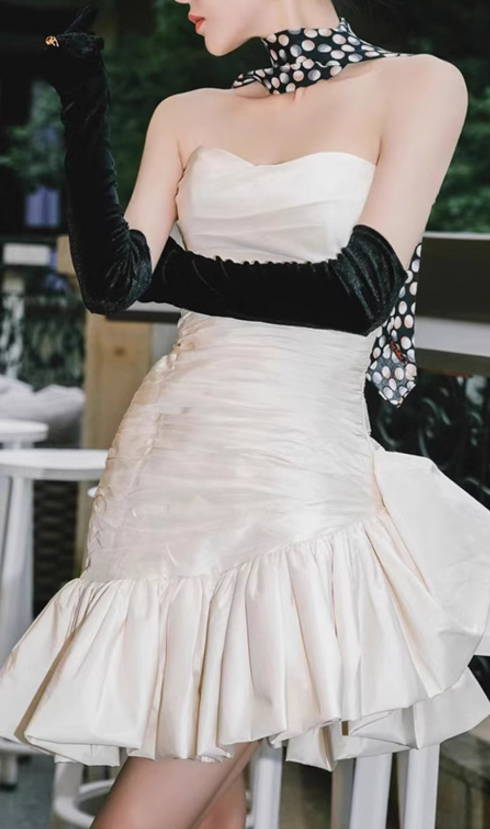 Colina White Puff Sleeve Ruched Mini Dress