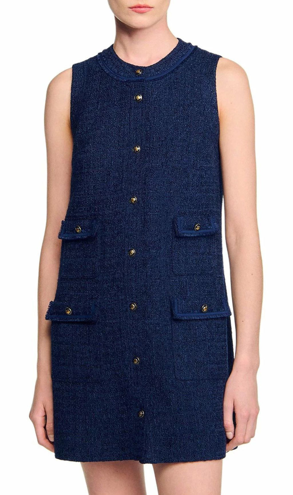 Jolanda Chic Sleeveless Tweed-Effect Mini Dress