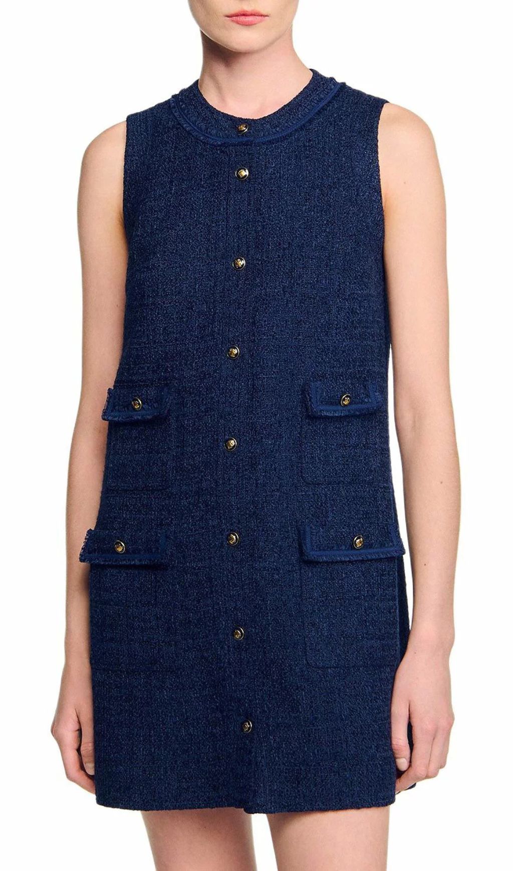 Jolanda Chic Sleeveless Tweed-Effect Mini Dress
