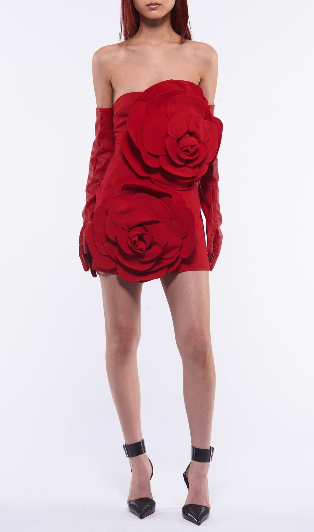 Annabeth Red Flower Bind Mini Dress