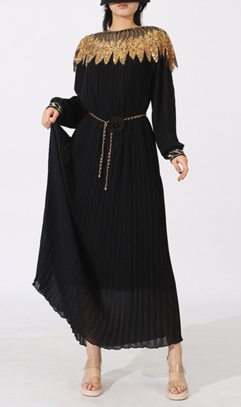 Emiliya Black Sequin Long Sleeve Maxi Dress