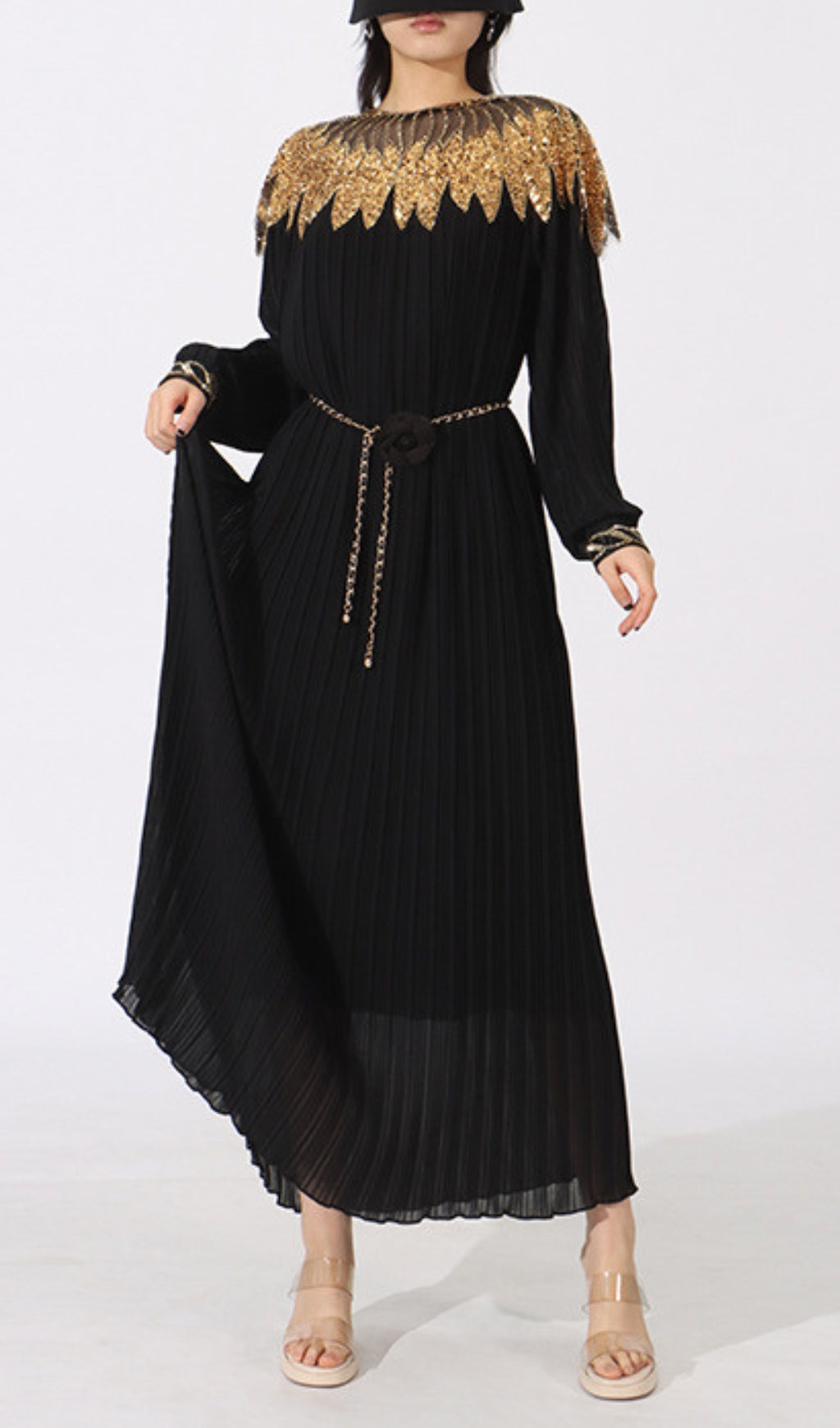 Emiliya Black Sequin Long Sleeve Maxi Dress