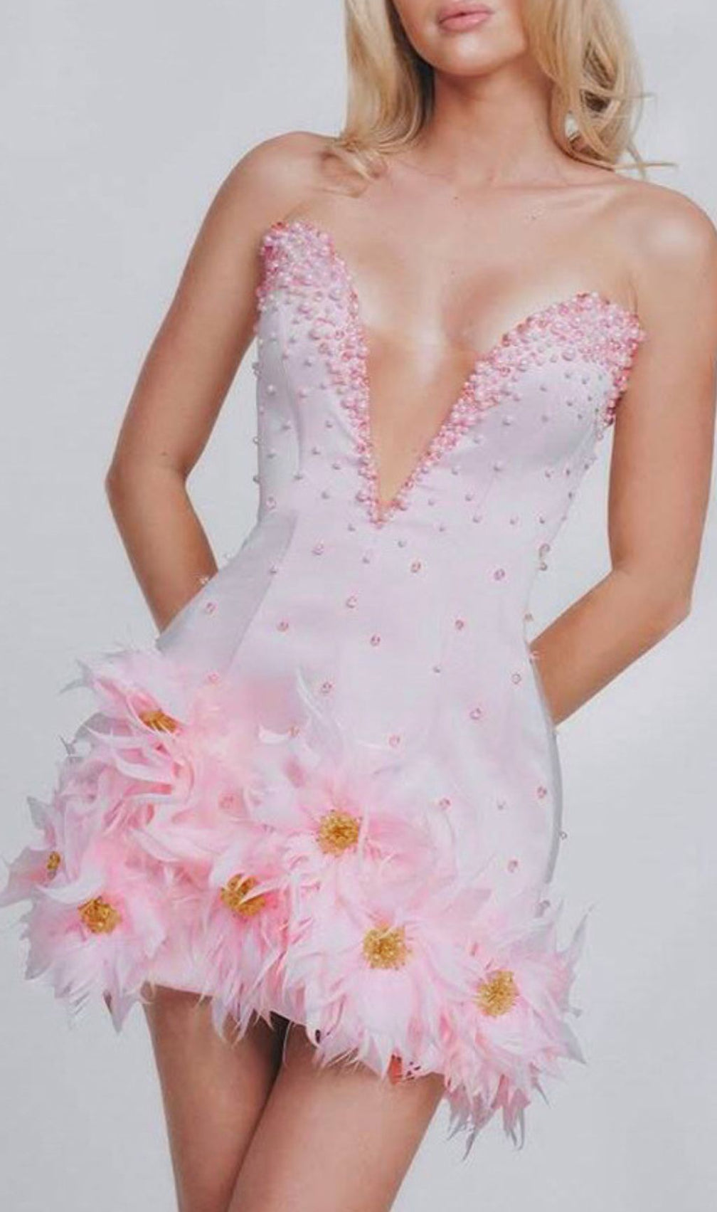 Hita Pink Strapless Beaded Floral Bandage Mini Dress - Party Glam