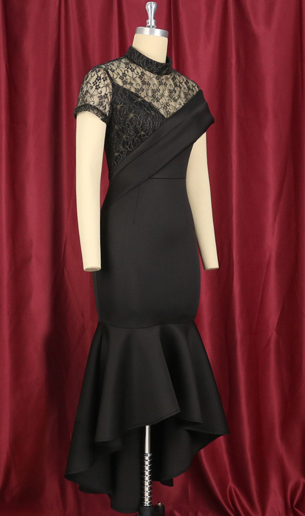 Bader Black Lace Irregular Midi Dress