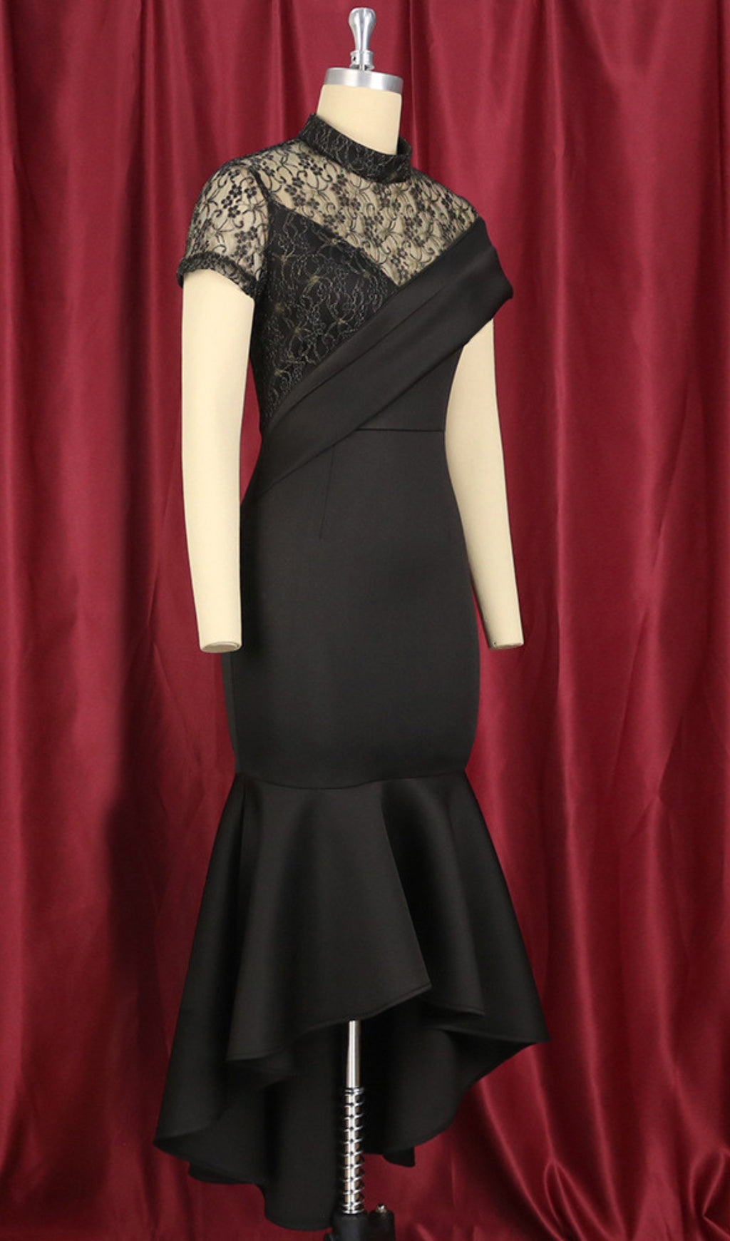 Bader Black Lace Irregular Midi Dress