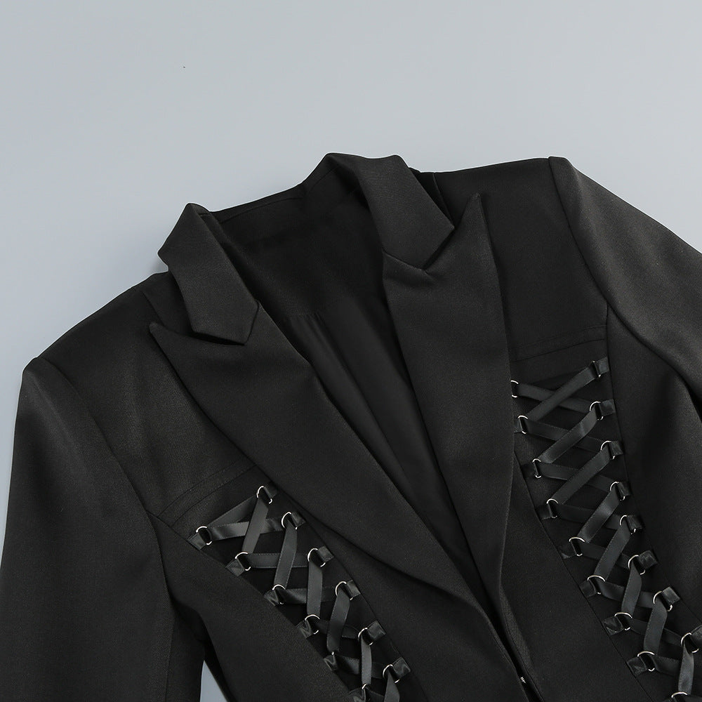 Ishan Black Lace-Up Blazer Dress | Daring Tailoring & Figure-Sculpting Style