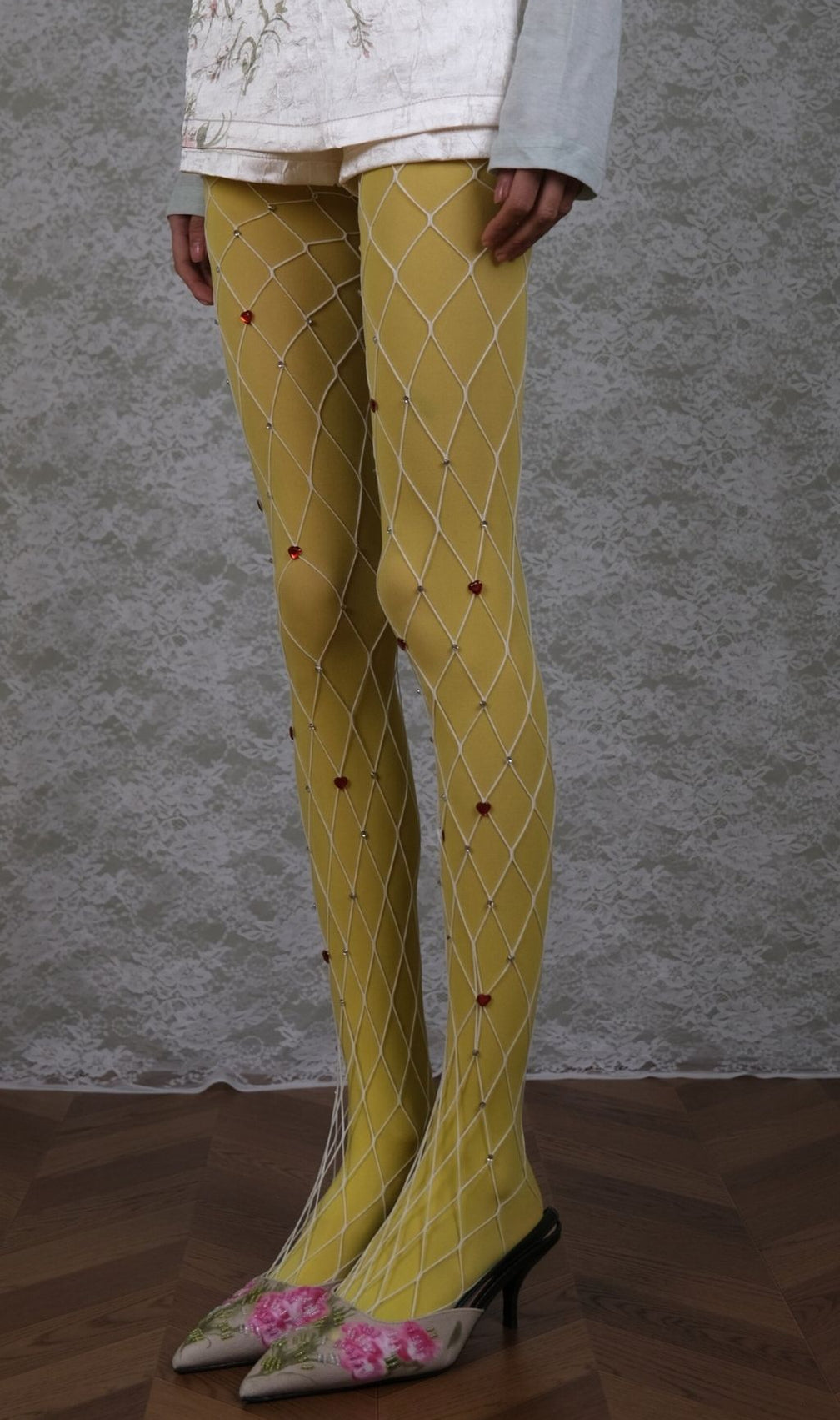 Yellow Tights & White Diamond-Shaped Tights Set