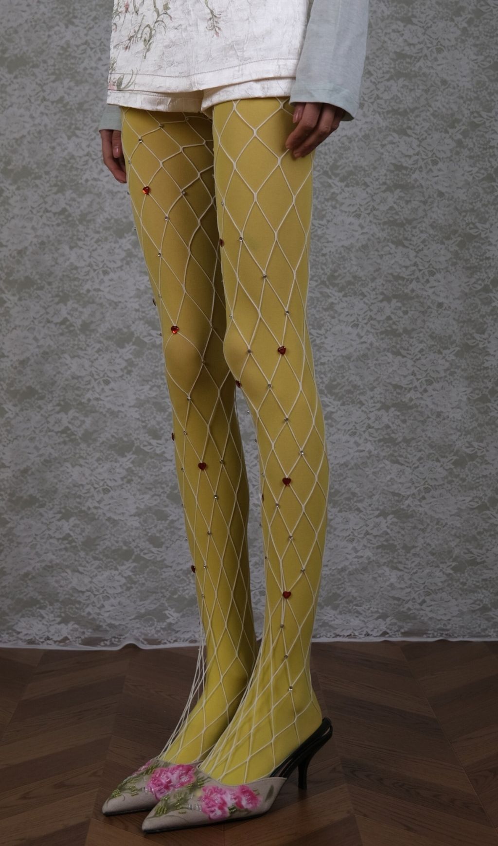 Yellow Tights & White Diamond-Shaped Tights Set