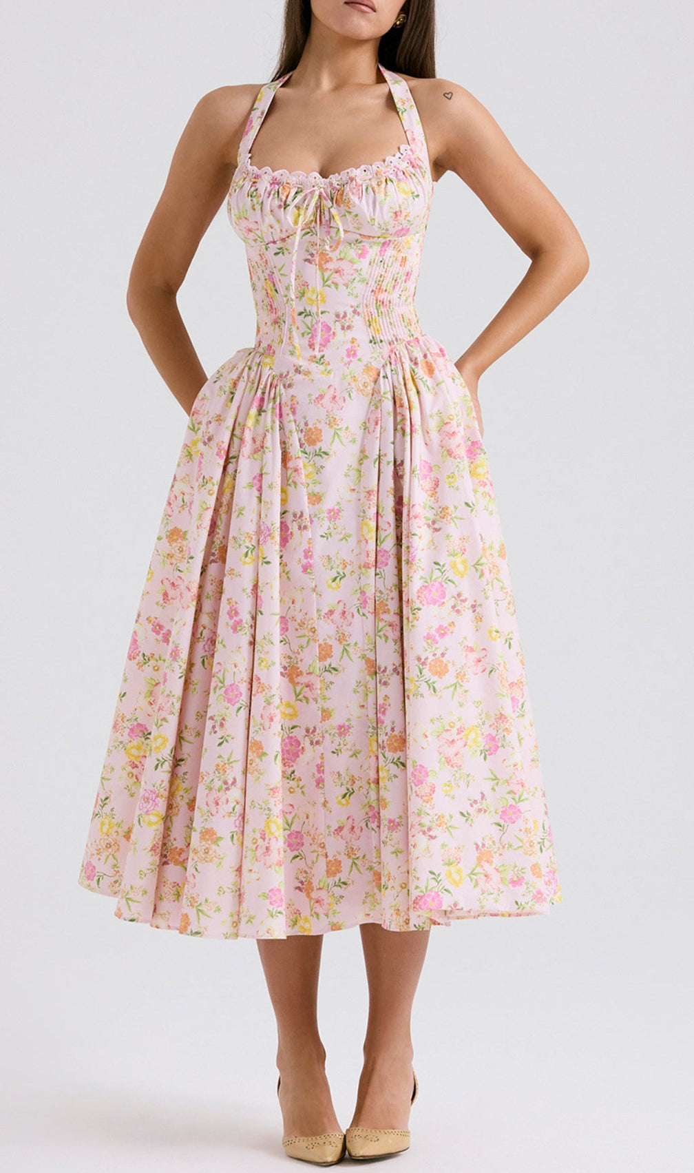 Allegro Pink Floral Midi Dress