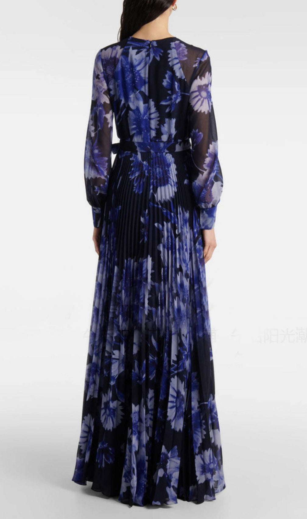 Hina Printed Pleated Long Sleeve Maxi Dress