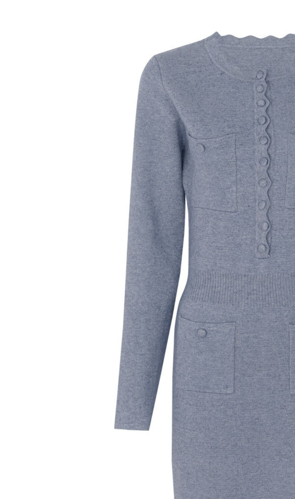 Kartier Slate Grey Knit Mini Dress with Pockets & Scalloped Neckline