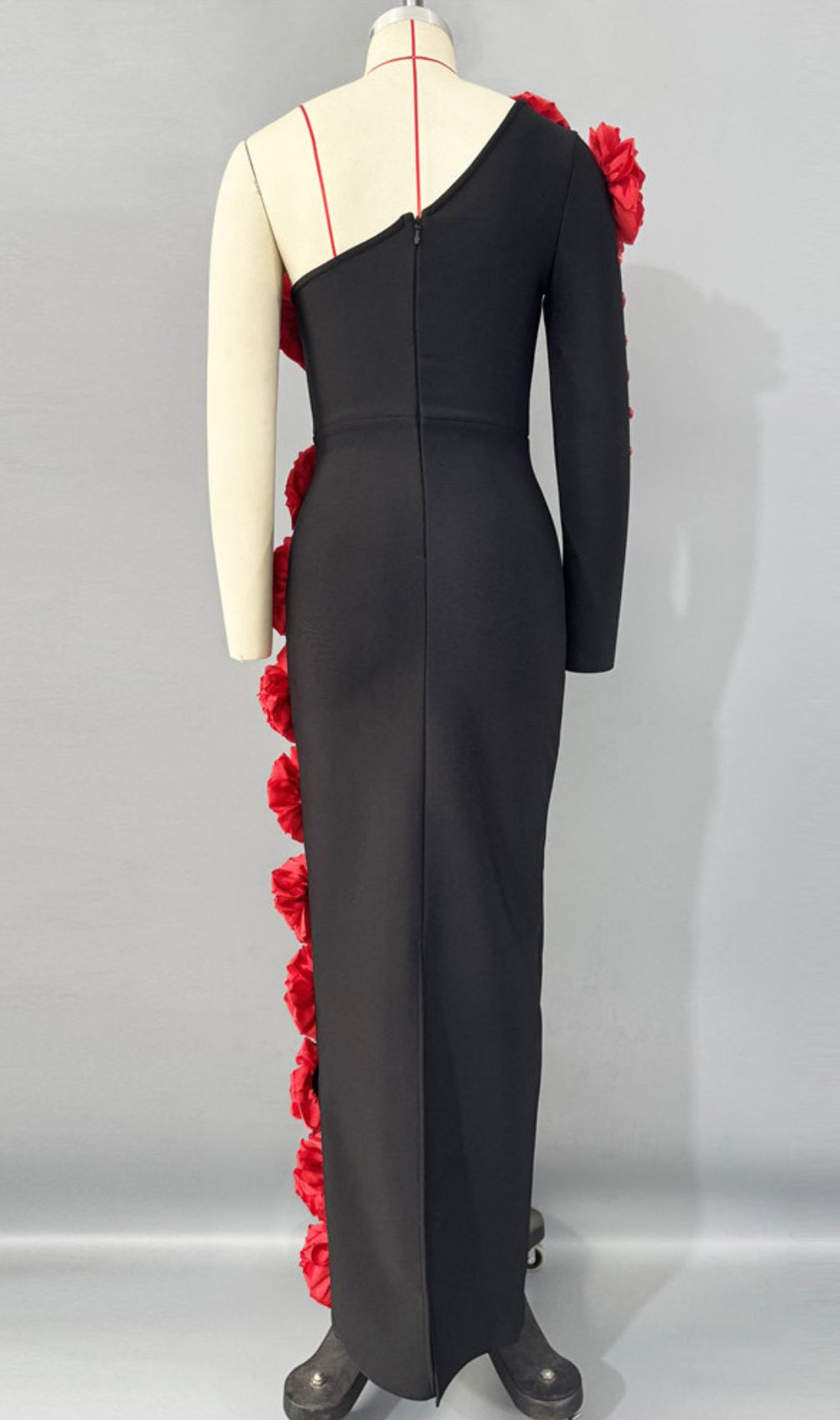 Giorgia Black Flower One-Shoulder Maxi Dress