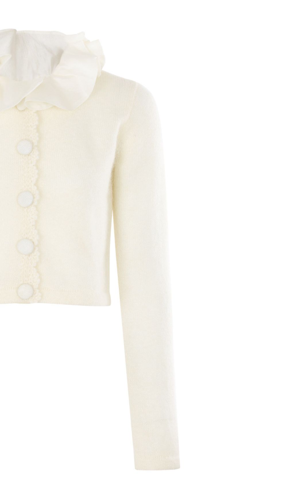 Jacques Ruffle Collar Cropped Knit Cardigan - Elegant Women's Sweater
