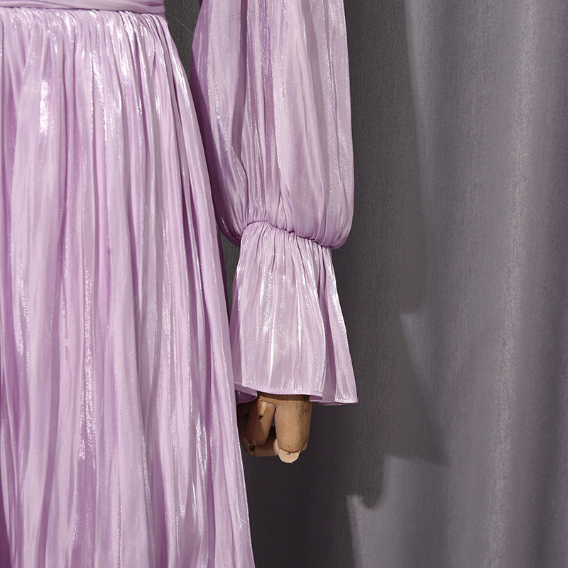 Irfan Opulent Bloom Pleated Satin Midi Dress with 3D Floral Cape