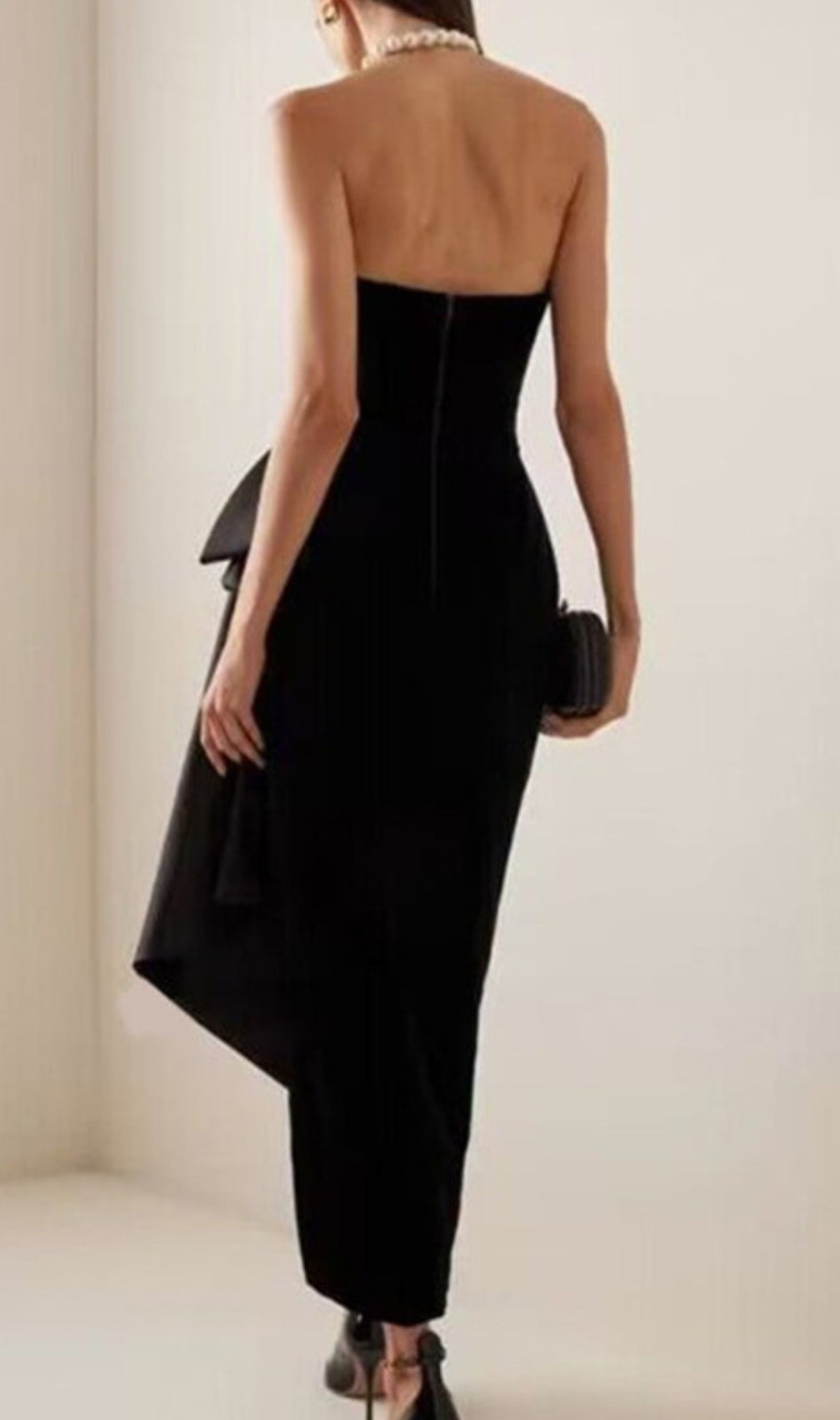 Desdra Black Strapless Bowknot Maxi Dress