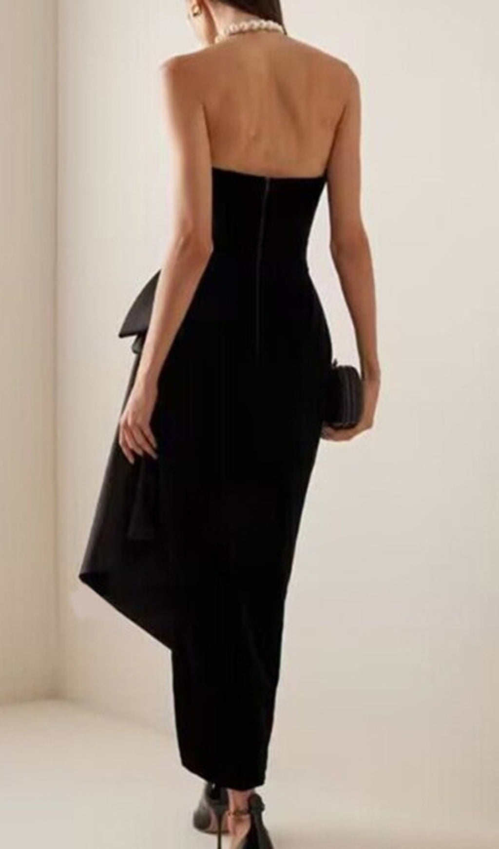 Desdra Black Strapless Bowknot Maxi Dress