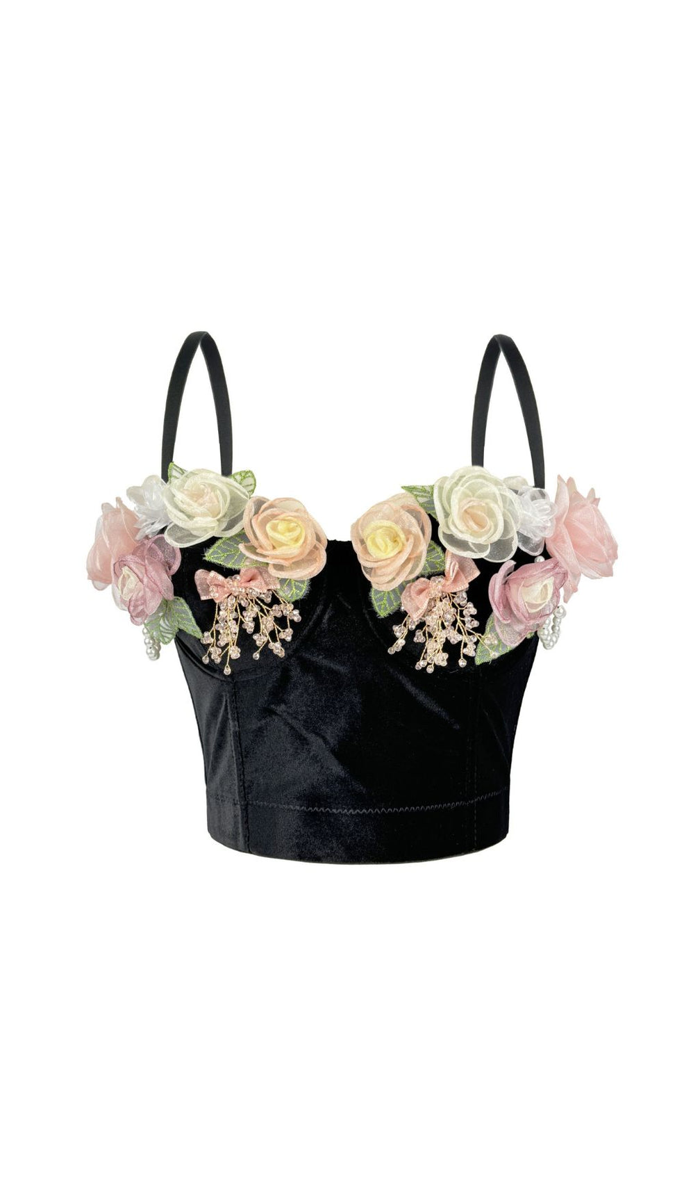 Jaina Emerald Velvet 3D Floral Embellished Crop Top