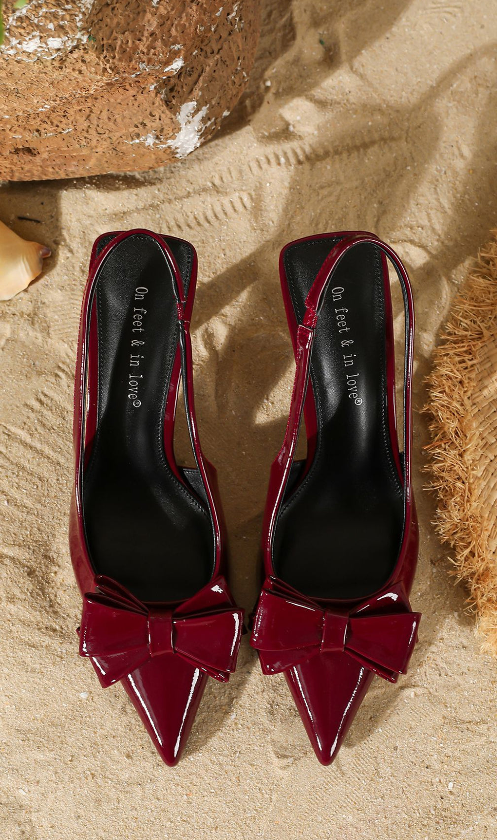 Hakim Red Patent Bow Slingback Heels | Chic Stilettos