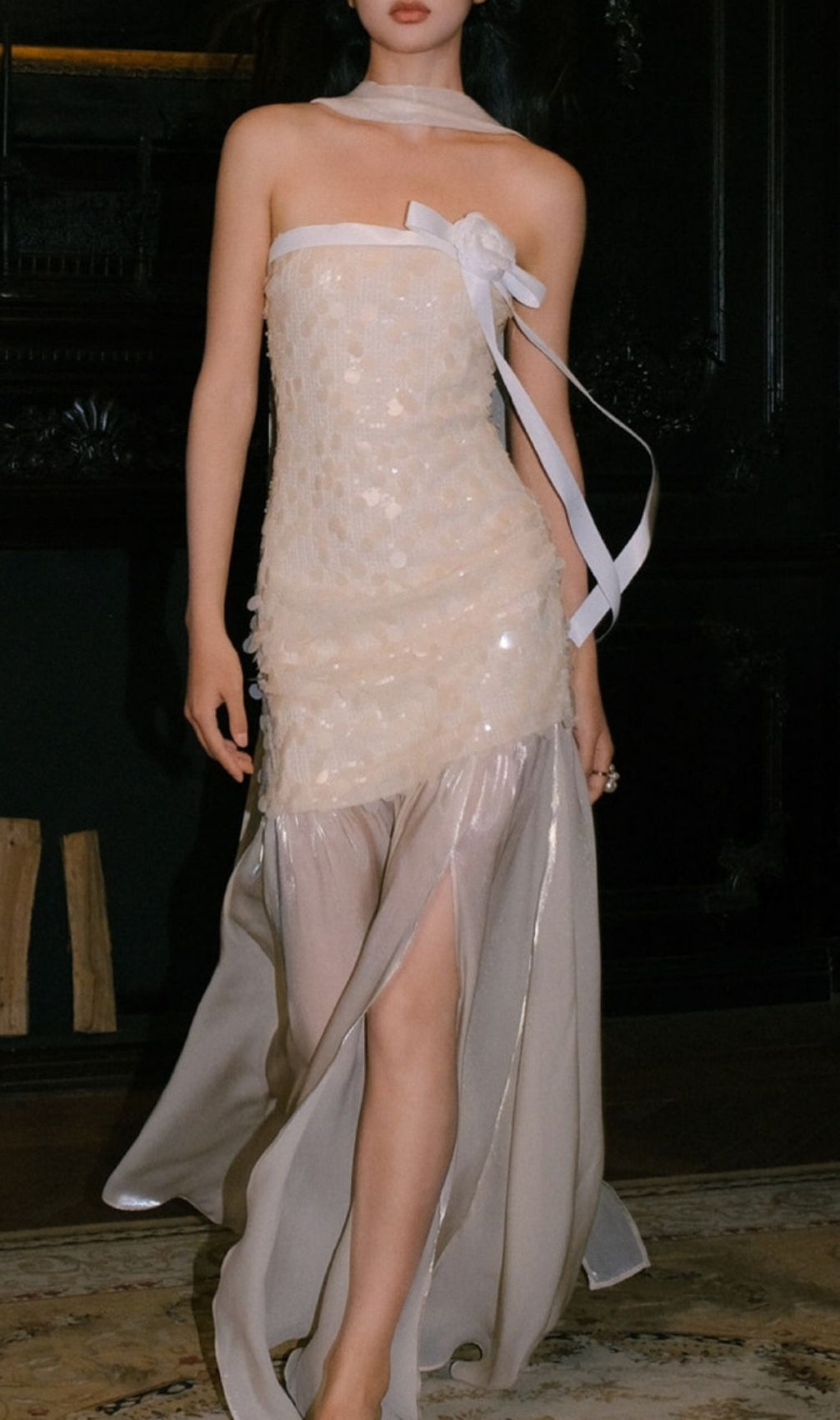 Kaori Dazzling Sequin Strapless Maxi Gown - Elegant Evening & Prom Dress