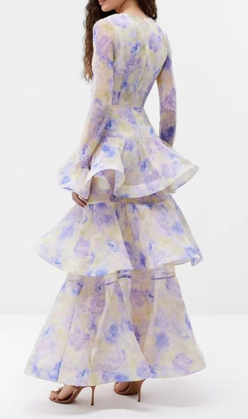 Enfys Blue Long Sleeve Printed Maxi Dress