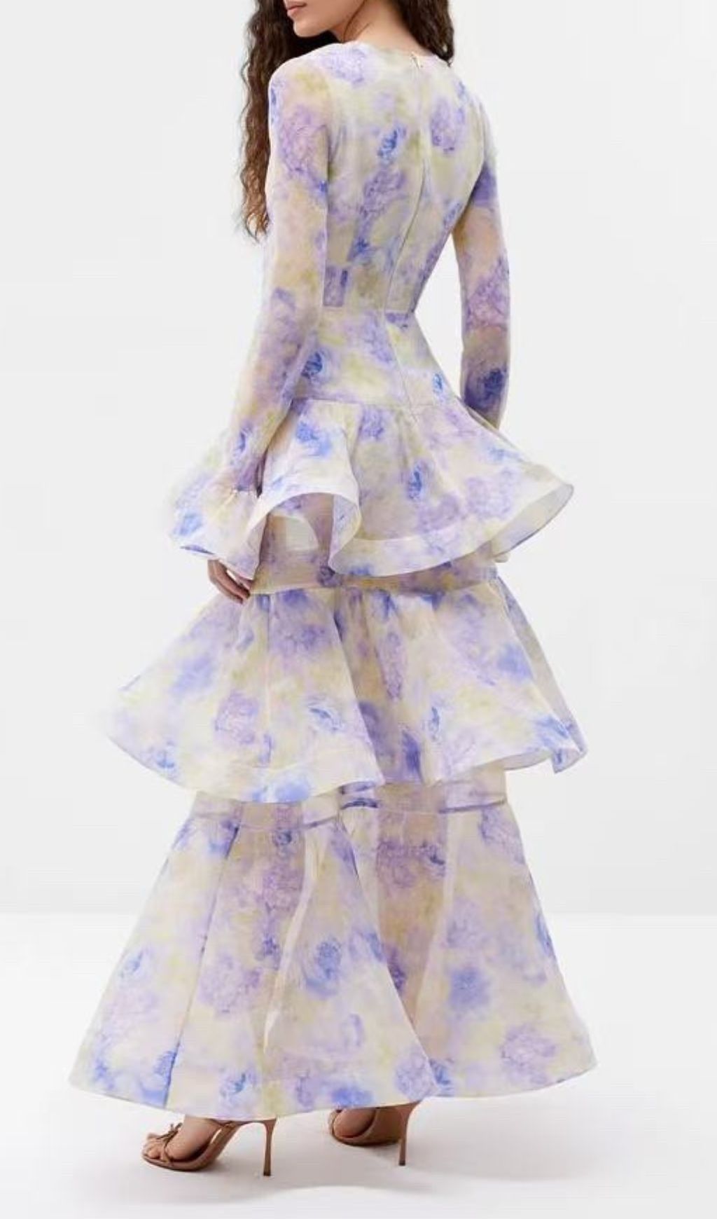 Enfys Blue Long Sleeve Printed Maxi Dress