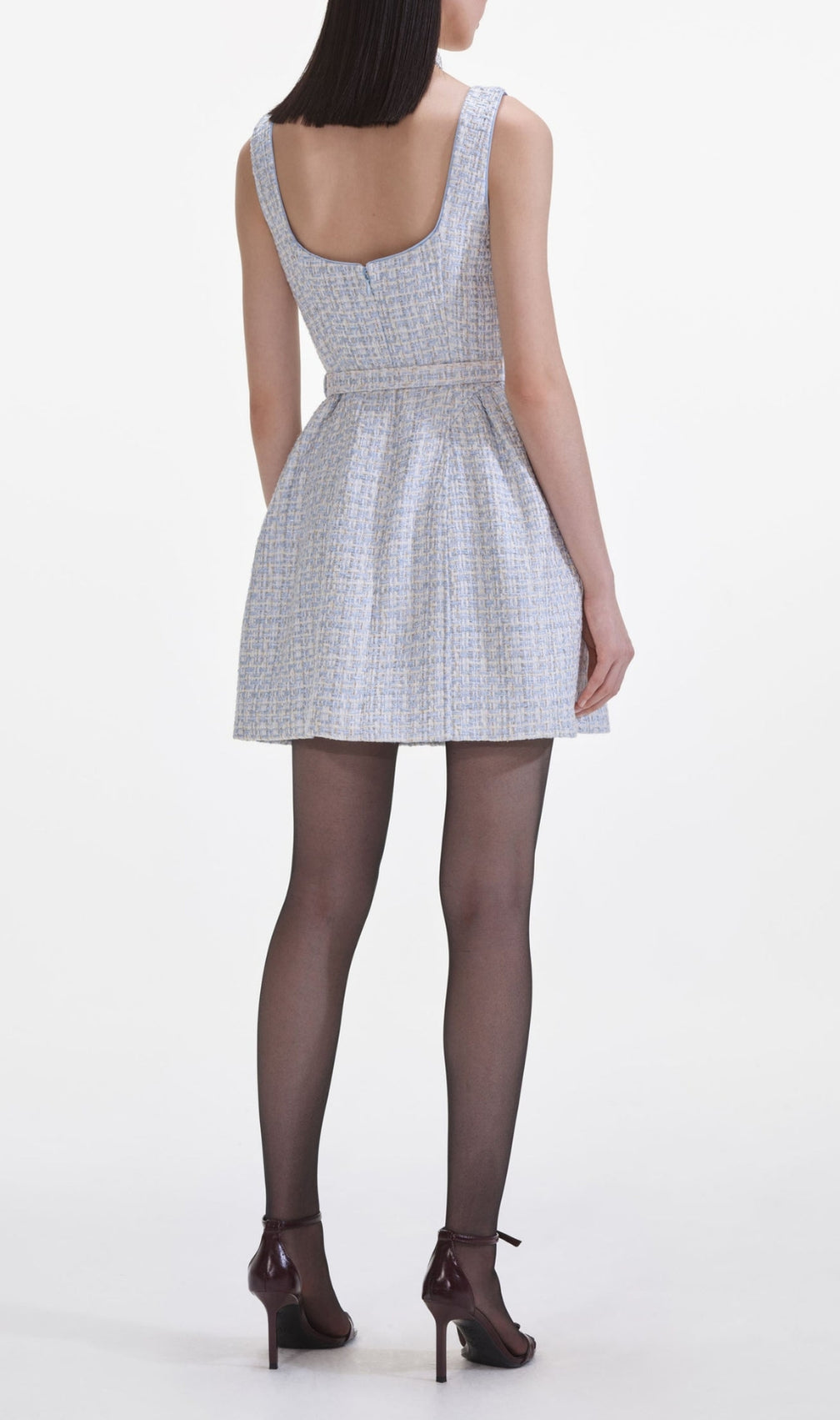 Blue Boucle Sleeveless Mini Dress