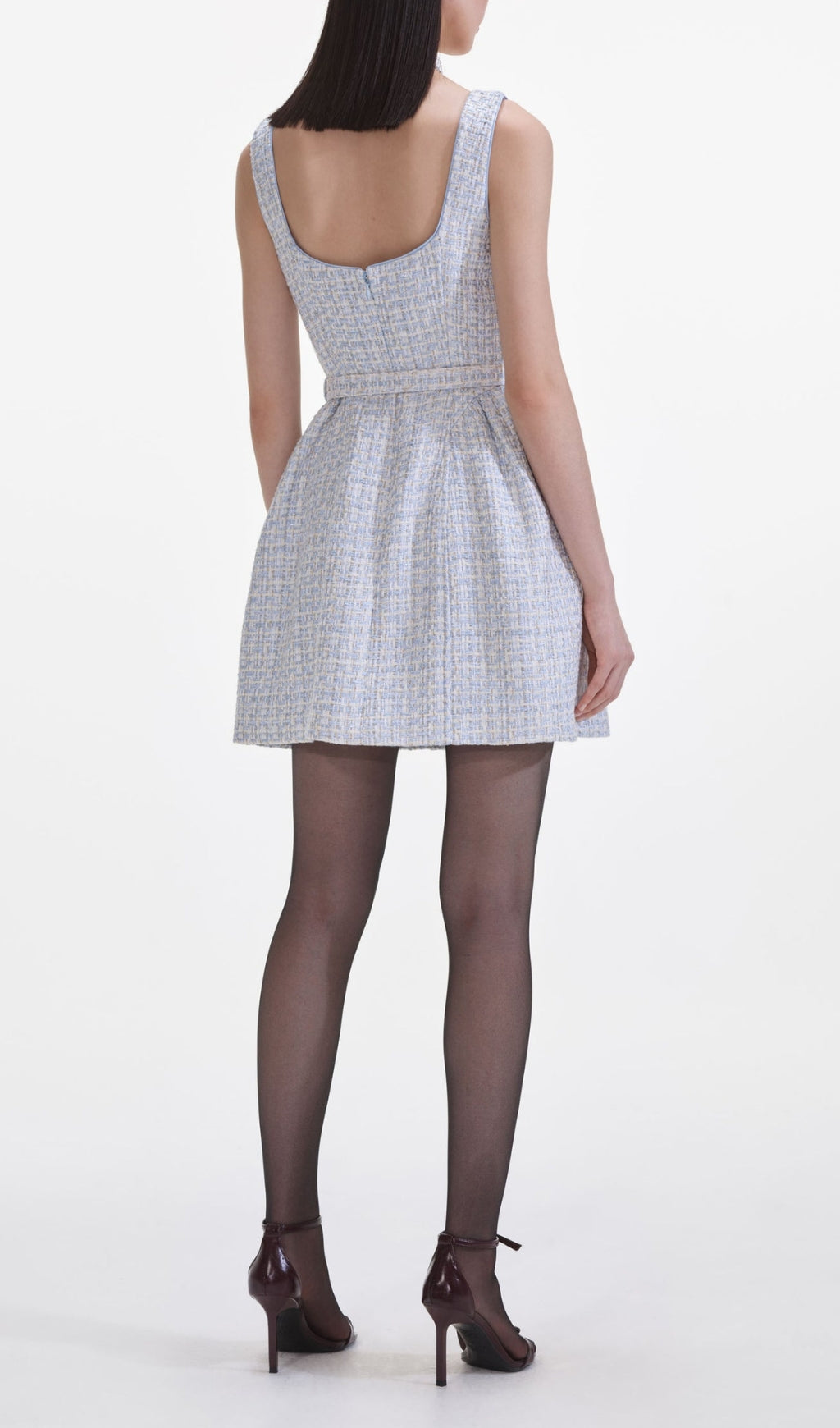 Blue Boucle Sleeveless Mini Dress