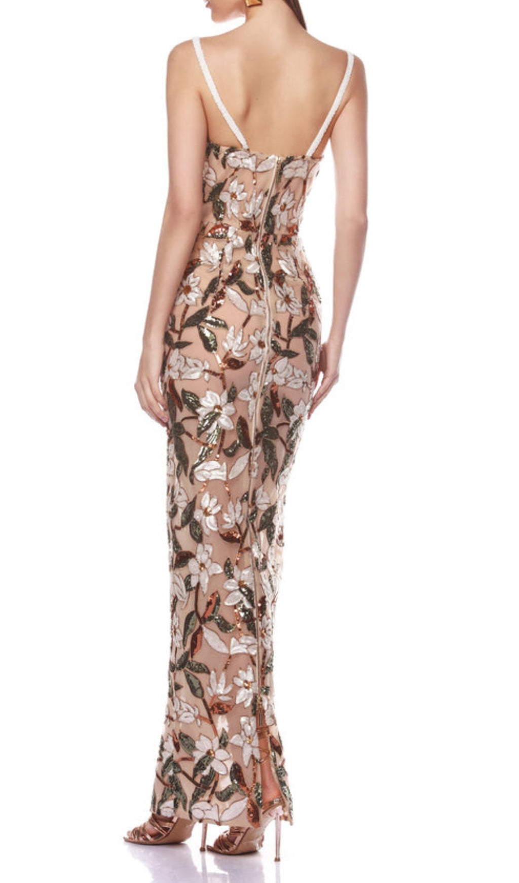 Carsen Strappy Flower Embroidery Maxi Dress