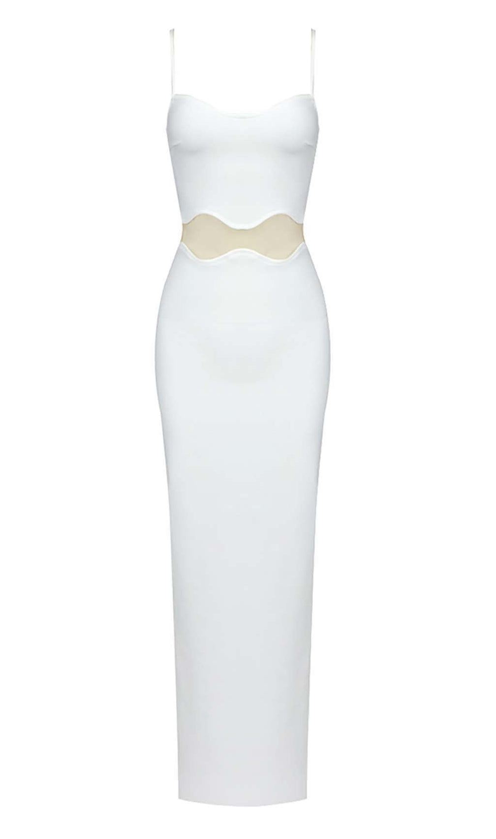 Scalloped Mesh Insert Maxi Dress In White