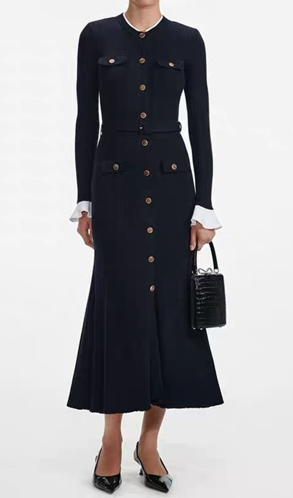 Heather Knit Long Sleeve Midi Dress