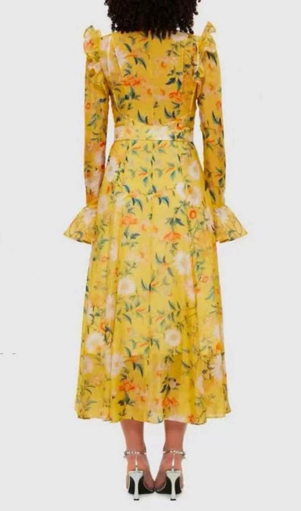 Eder Yellow Floral Long Sleeve Midi Dress