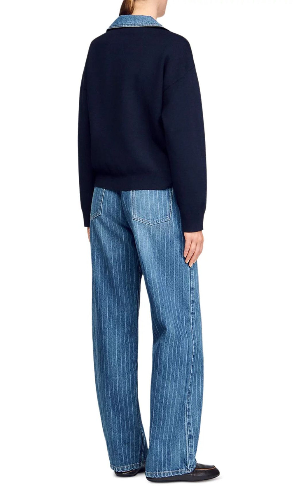 Effortless Chic Women's Denim V-Neck Pullover Sweater