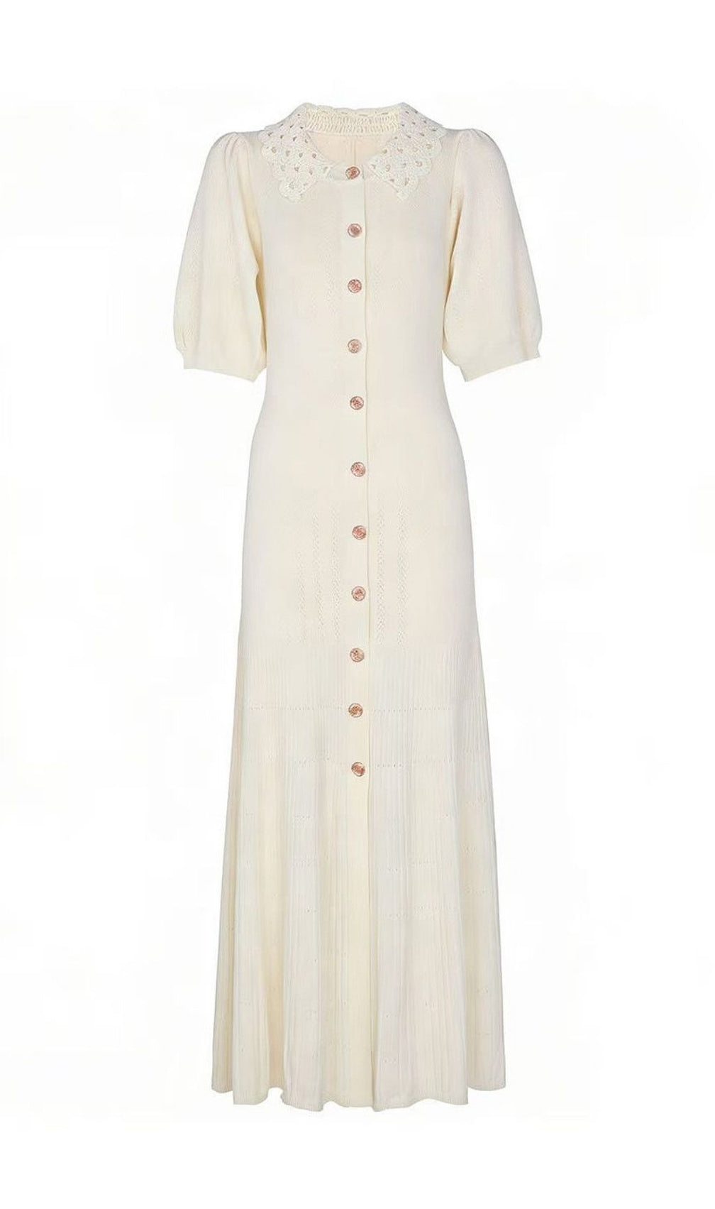 Karolina Pink Crochet Collar Knit Midi Dress - Elegant Button-Front Style