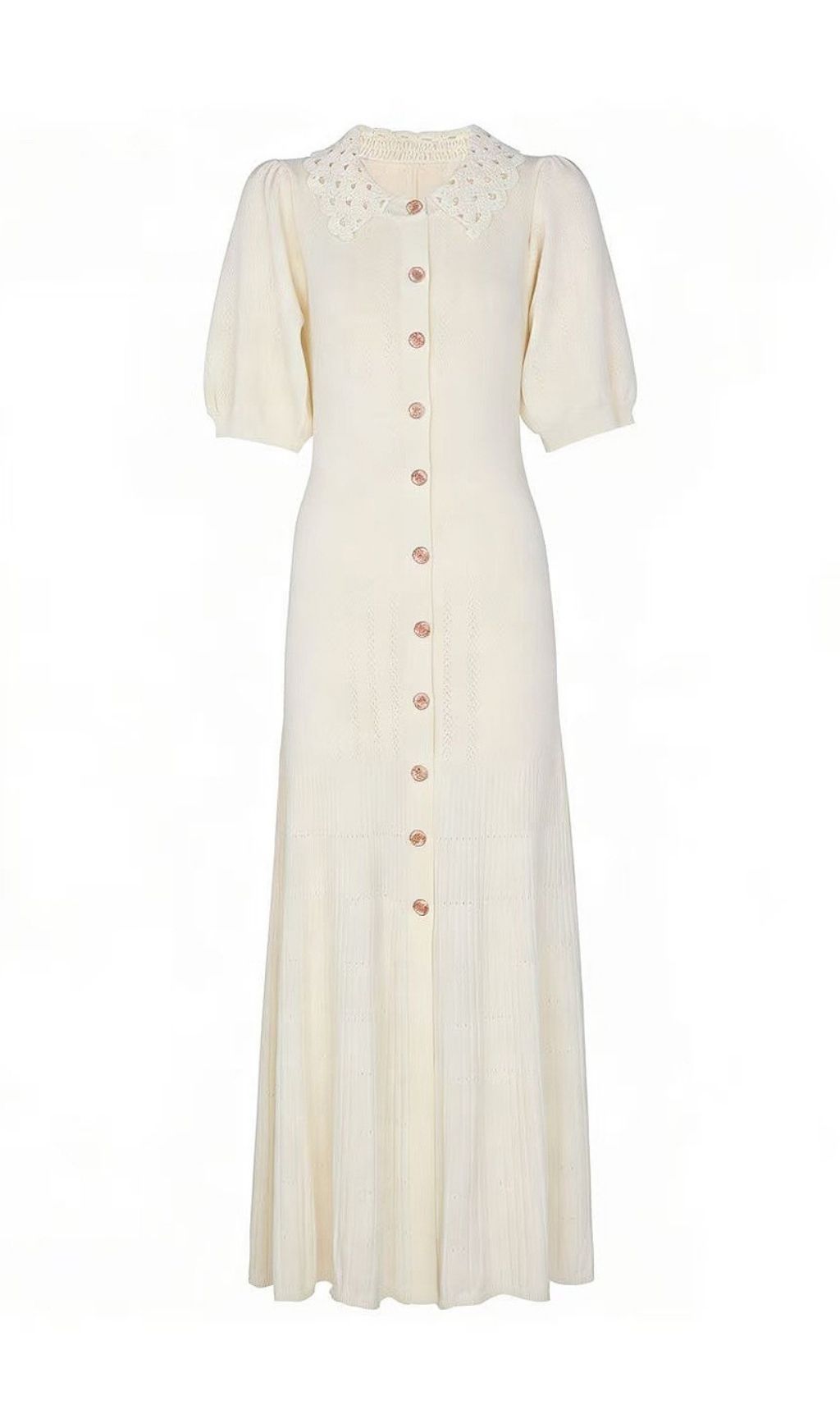 Karolina Pink Crochet Collar Knit Midi Dress - Elegant Button-Front Style