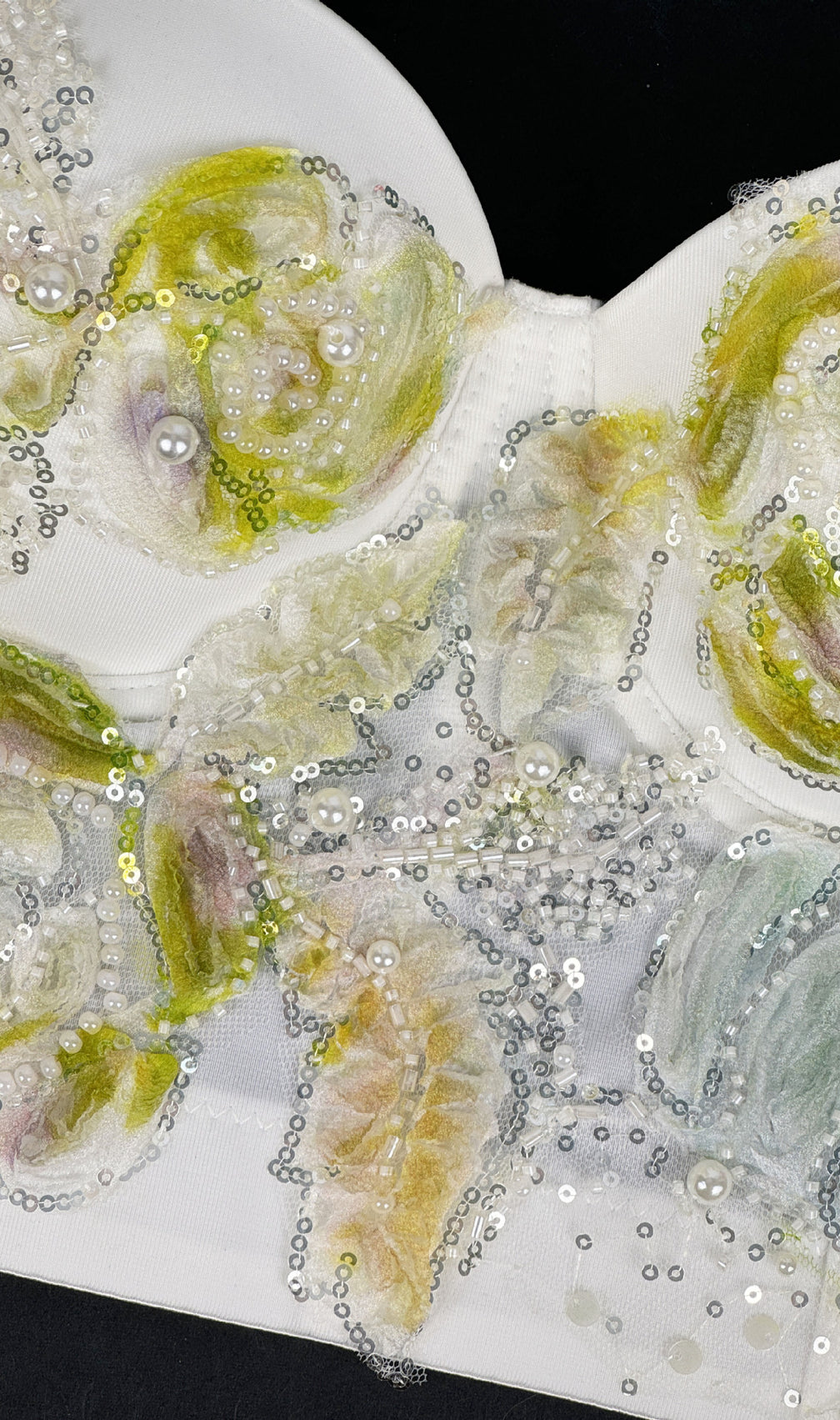 Hazina Floral Sequin & Pearl Embroidered Bustier Crop Top - Dazzling Party & Festival Glam