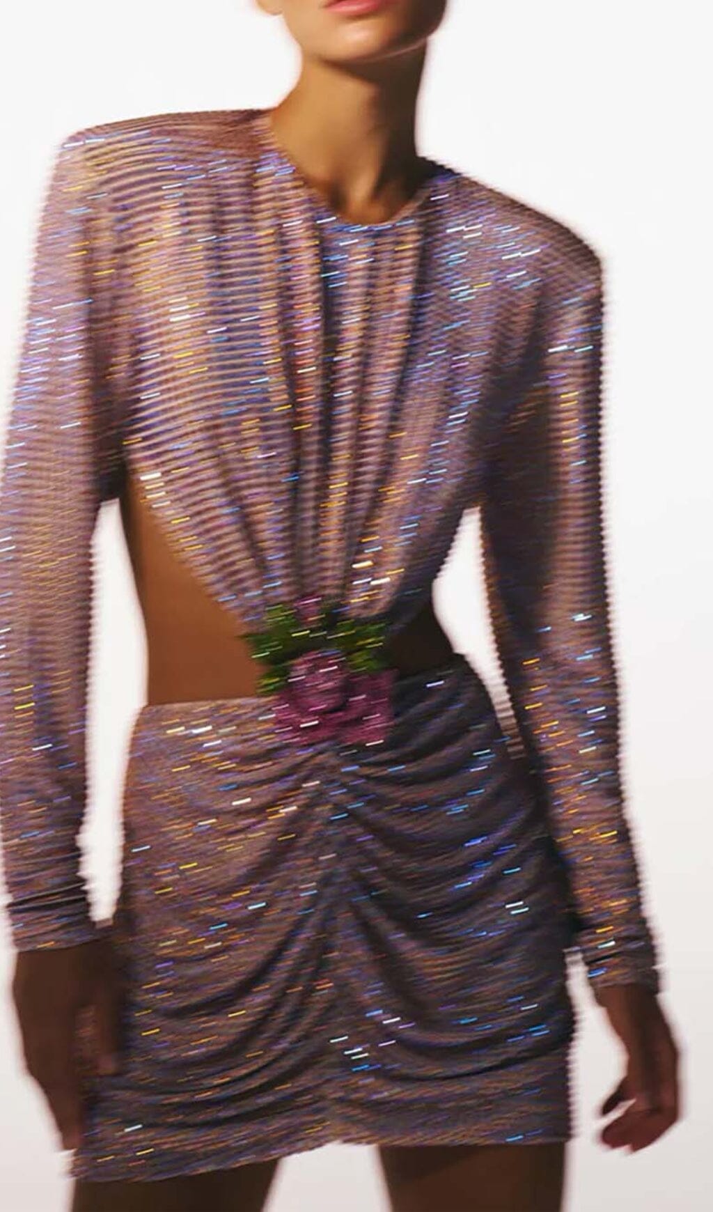 Long-Sleeve Crew Neck Glitter Mini Dress In Mahogany Wood