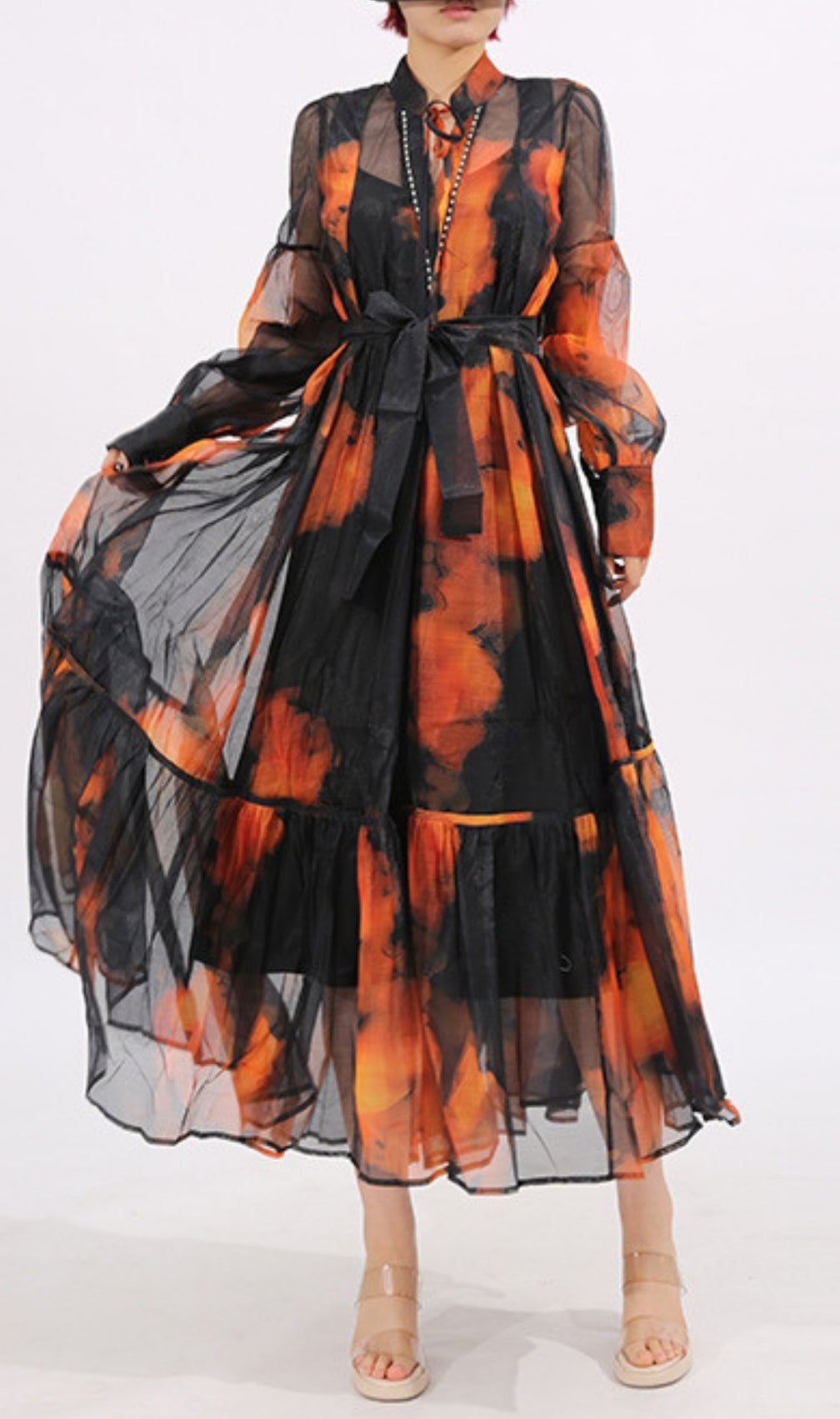 Fumiko Printed Long Sleeve Midi Dress