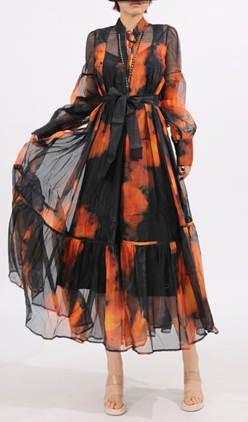 Fumiko Printed Long Sleeve Midi Dress