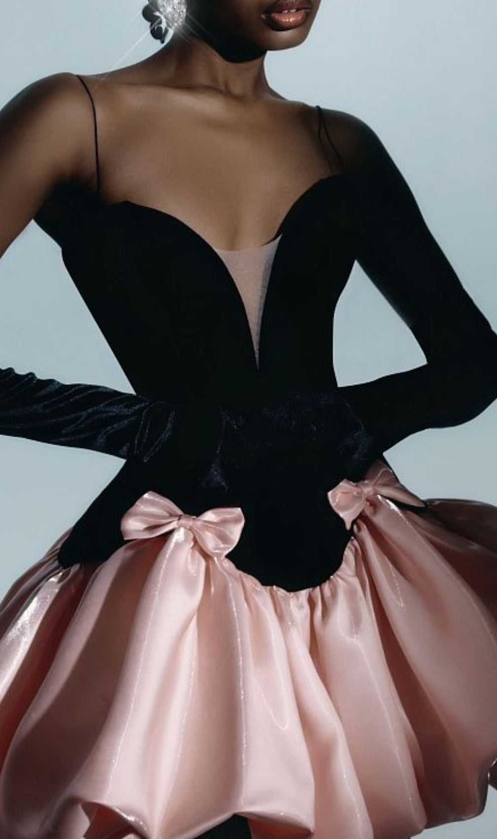 Bow Detail A Line Dress Black Pink