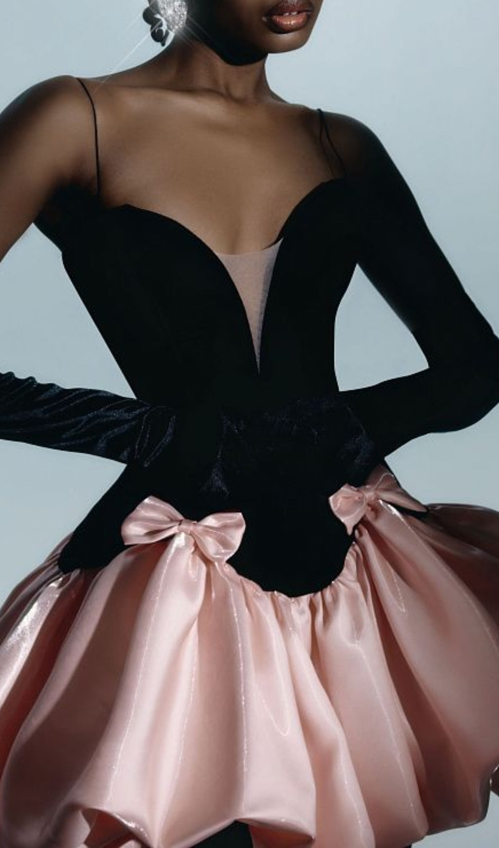 Bow Detail A Line Dress Black Pink