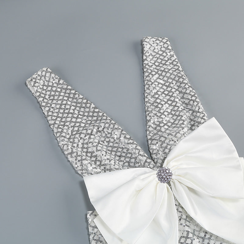 Jocelin Dazzling Sequin Maxi Gown with Statement Satin Bow