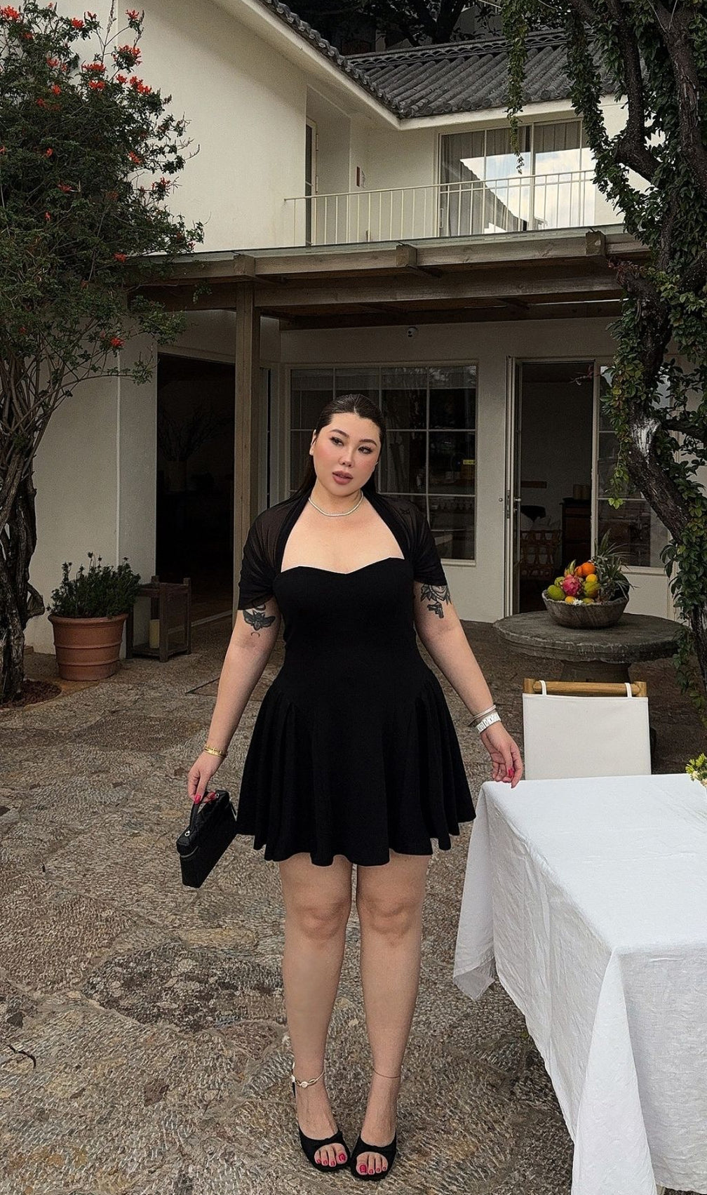 Lacy Black Mesh Patchwork Plus Size Mini Dress