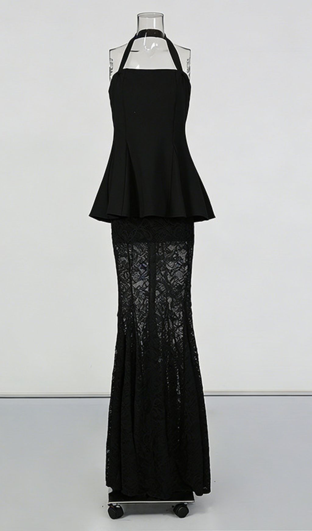 Janiah Elegant Halter Peplum Top & Bronze Lace Maxi Skirt Set