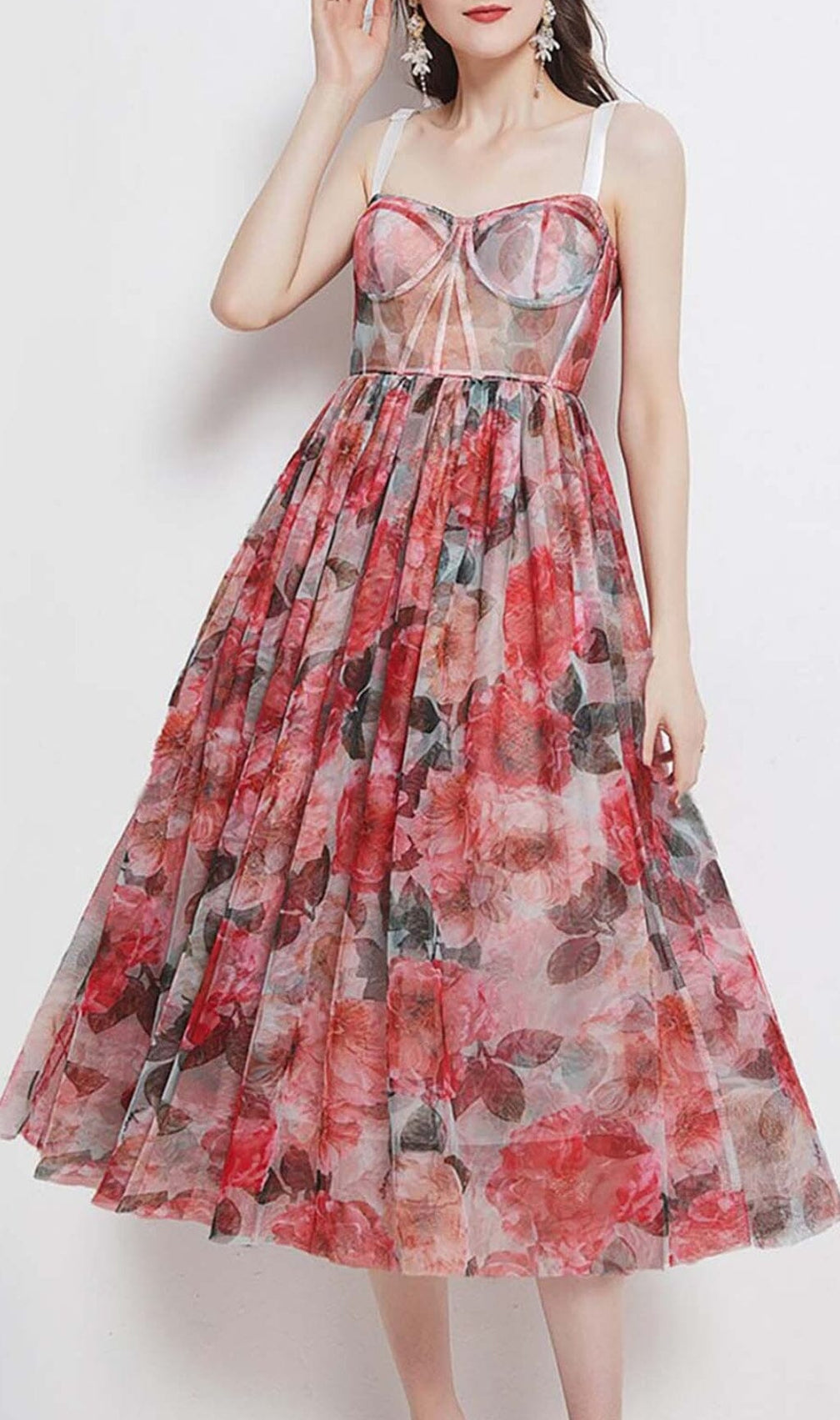 Floral-Print Corset Midi Dress In Pink
